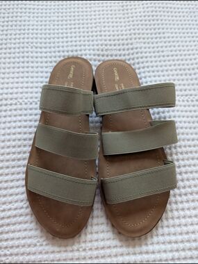 George Three-strap Olive Slide Sandals